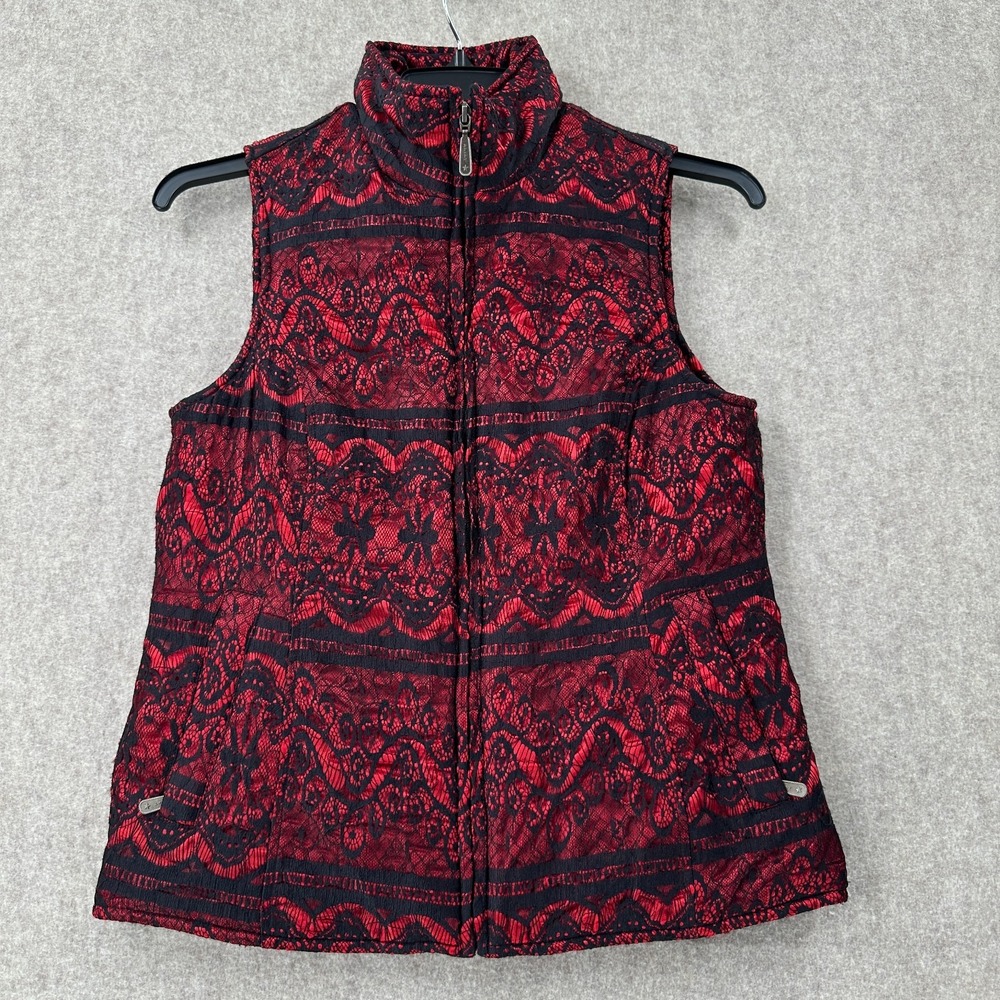 Ariat Quilted Puffer Vest Womens‎ MED Red High Neck Black Lace